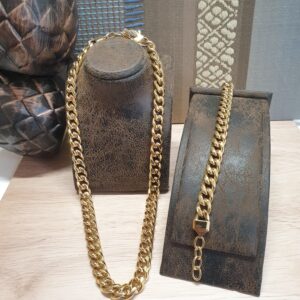 Collier et bracelet hommes en acier doré, grosses mailles du fabricant Thabora