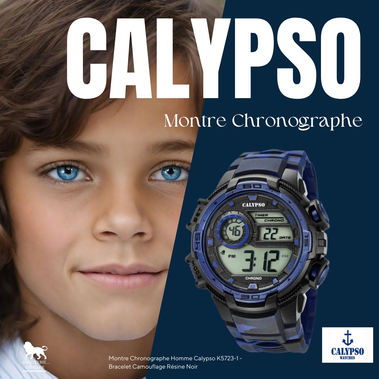 Montre Chronographe Homme Calypso K5723-1 - Bracelet Camouflage Résine Noir