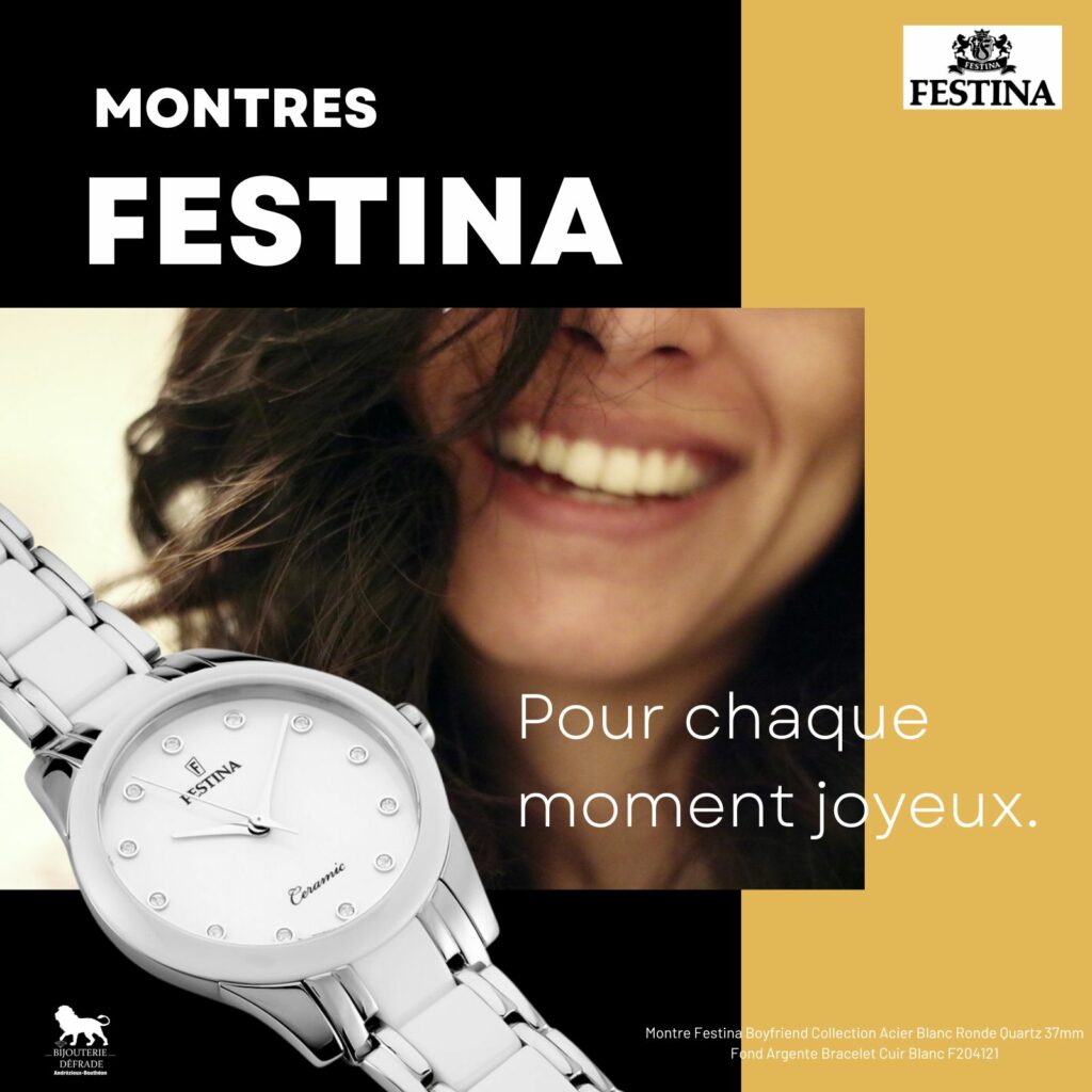Montre Festina Boyfriend Collection Acier Blanc Ronde Quartz 37mm Fond Argente Bracelet Cuir Blanc F204121